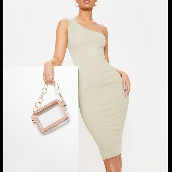 Sage green one shoulder bodycon dress - Picture 1 of 3